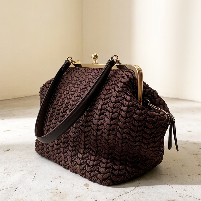 Luxury Bags Duffle - Hand-Woven Kisslock Frame Shoulder Raffia Beach