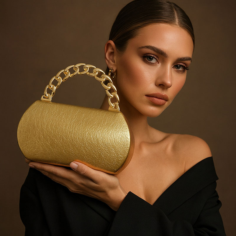 Luxury Bags Duffle - Luxury Gold Metal Buckle Box Clutch