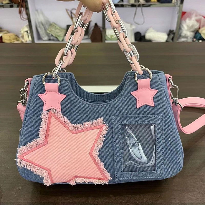 Luxury Tote Bags With Zipper - Denim Women Underarm Shopper Totes Large