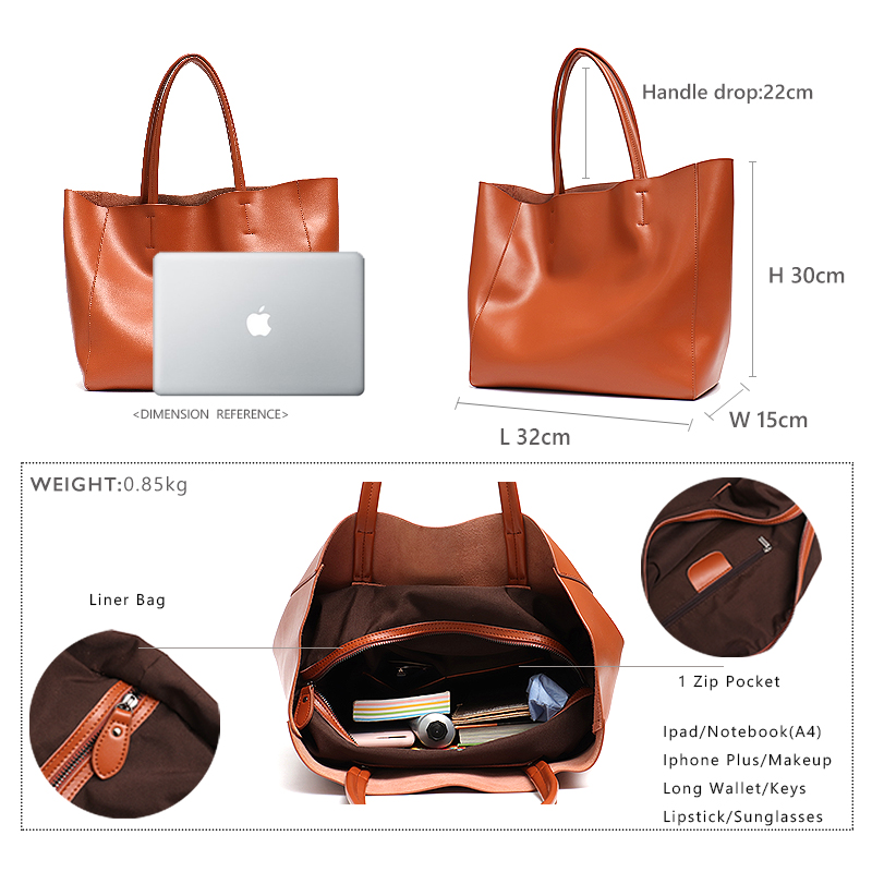 Luxury Brand Cow Leather Tote  - Luxury Tote Bags With Zipper recension och pris